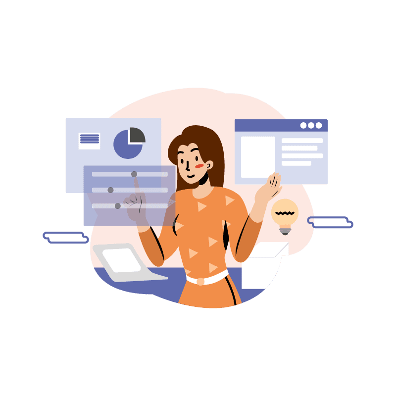 Illustration: Person interacting with multiple digital dashboards